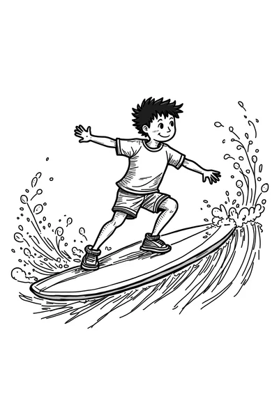 Surfer auf der Welle, Ausmalbild zum kostenlosen Ausdrucken