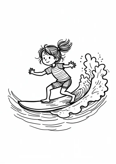 Ausmalbild Surferin auf der Welle, Ausmalbild zum kostenlosen Ausdrucken