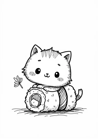 Sushikatze, Ausmalbild zum kostenlosen Ausdrucken
