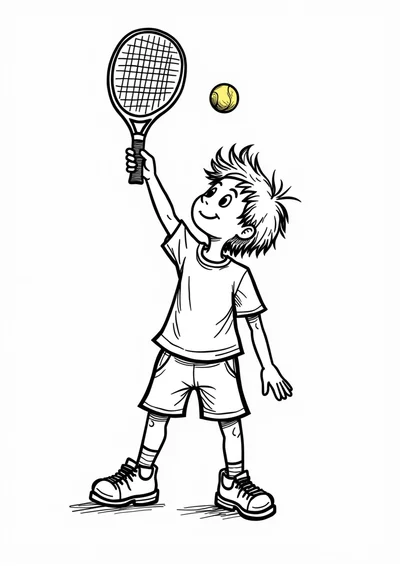 Ausmalbild Tennisspielerin beim Aufschlag, Ausmalbild zum kostenlosen Ausdrucken