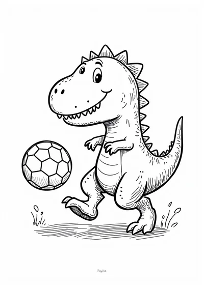 T-Rex spielt Fußball, Ausmalbild zum kostenlosen Ausdrucken