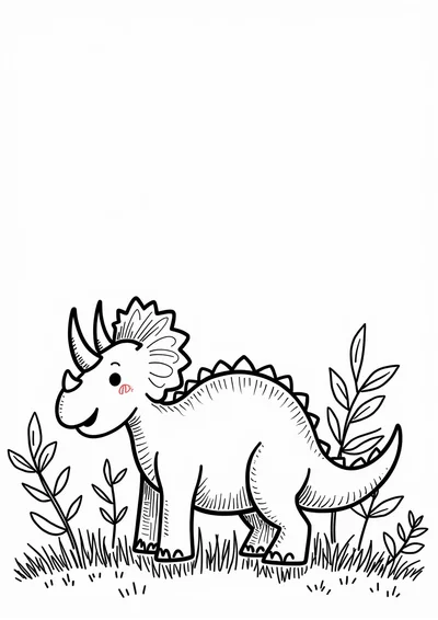 Triceratops auf Wiese, Ausmalbild zum kostenlosen Ausdrucken