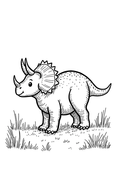 Triceratops in der Prärie, Ausmalbild zum kostenlosen Ausdrucken