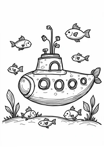 U-Boot unter Wasser, Ausmalbild zum kostenlosen Ausdrucken