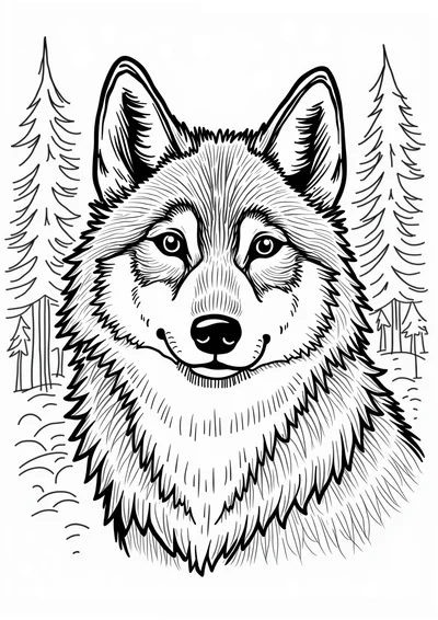 Wolfporträt, Ausmalbild zum kostenlosen Ausdrucken