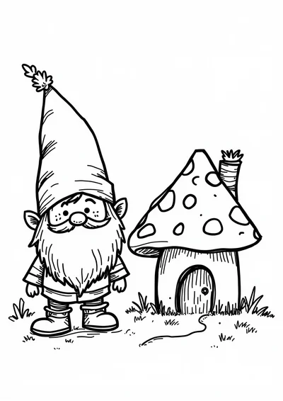 Ausmalbild Zwerg am Pilzhaus, Ausmalbild zum kostenlosen Ausdrucken